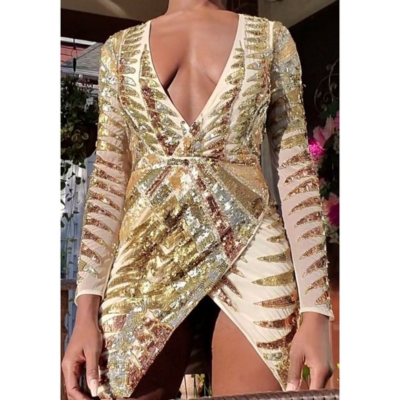 Missguided Dresses & Skirts - Peace and Love Sequin Gold Mini Dress